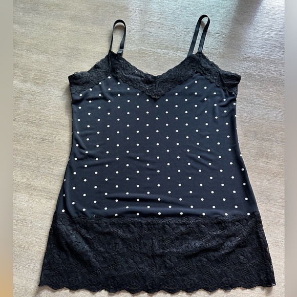 White House black market Black Polka Dot Lace Trim Chemise small - Picture 1 of 7